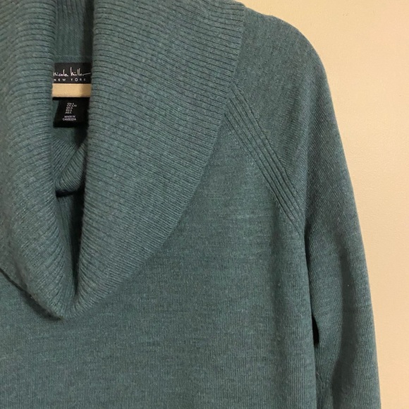 Nicole Miller New York 100% Extra Fine Merino Wool Teal Sweater Luxury Knit Sz.L - Picture 7 of 13
